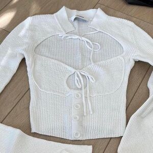 Guzio White Knit Cutout Top